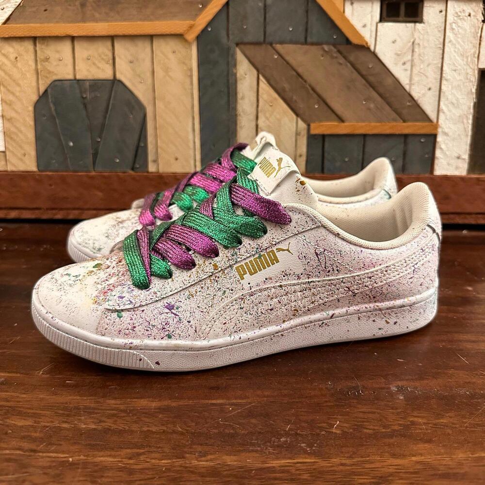 Puma Vikky V2 Custom Metallic Paint Splatter Sneakers Women’s 7